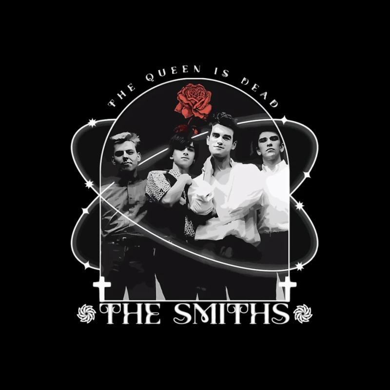 The Smiths - Vintage Black and White Band Portrait with Red Rose Pin