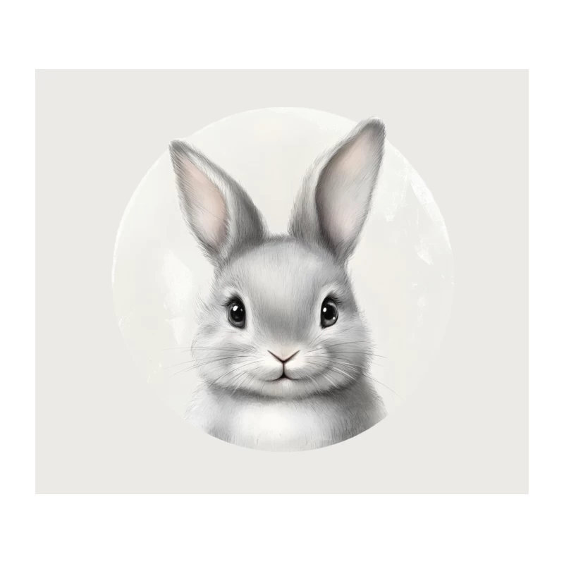 Adorable Gray Bunny Portrait: Fluffy Illustration of Cute Big-Eared Rabbit Tapestry