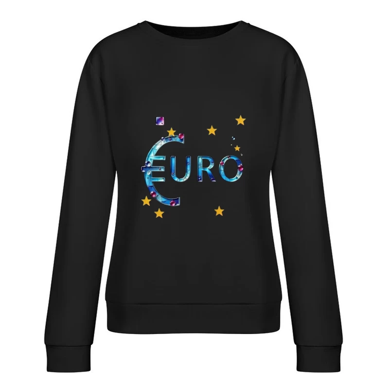 Decorative Crystal Euro Symbol with European Stars Female Pullover Sweatshirt