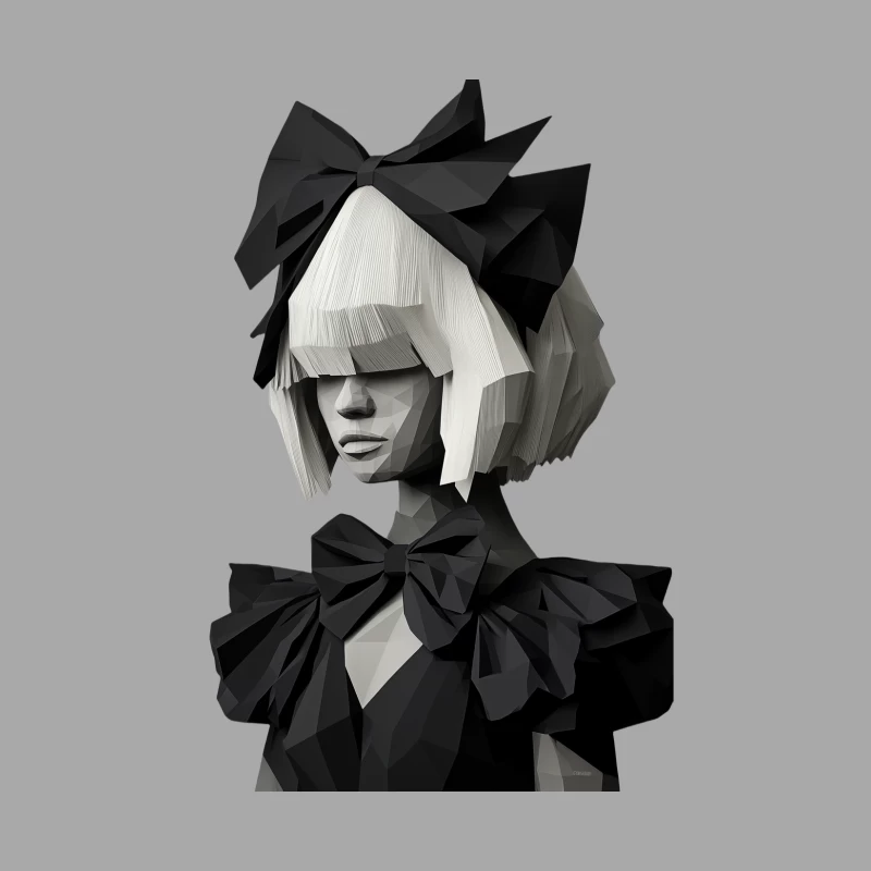 Geometric Paper Portrait: Modern Origami Fashion Art Female Pullover Hoodie