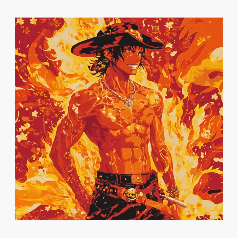 Fiery Anime Character with Hat and Necklace Throw Pillow