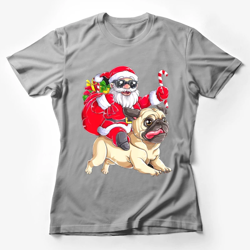 Père Noël branché sur un carlin Femme T-Shirt