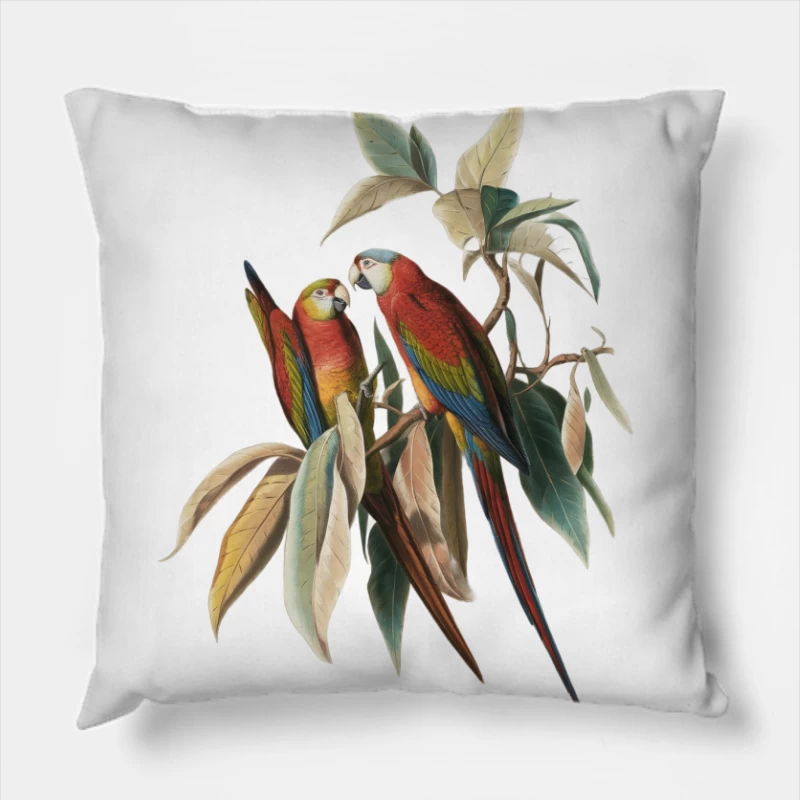 Vibrant Macaws: A Tropical Avian Portrait Throw Pillow