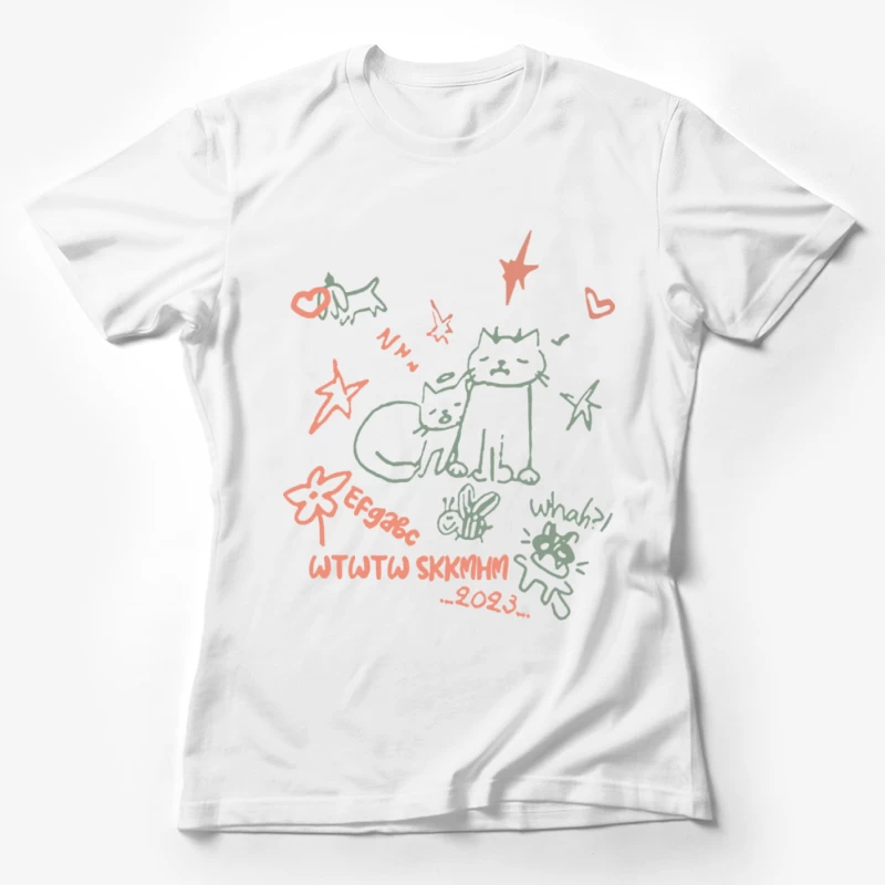Skizze von Katzen mit Sternen und Herzen Damen T-Shirt
