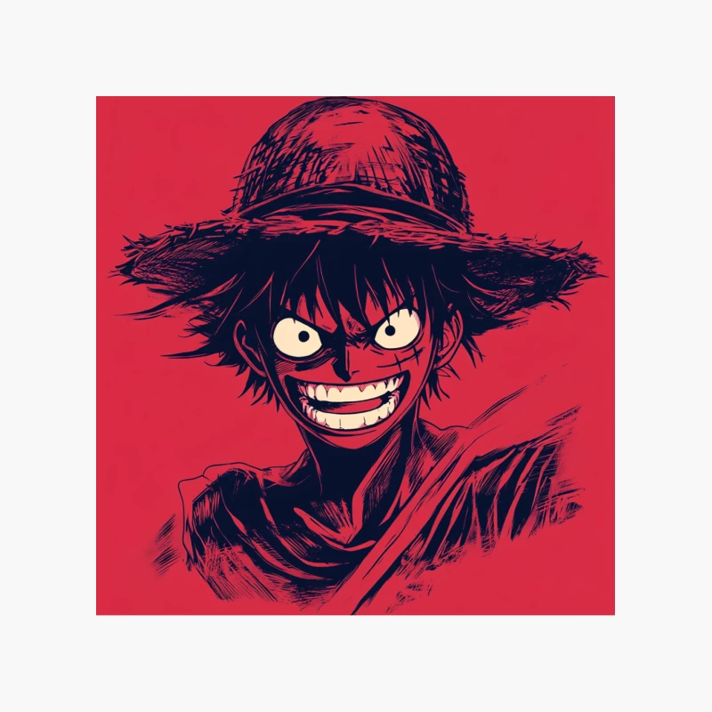 Grinning Straw Hat Anime Character on Red Background Cotton Tote Bag