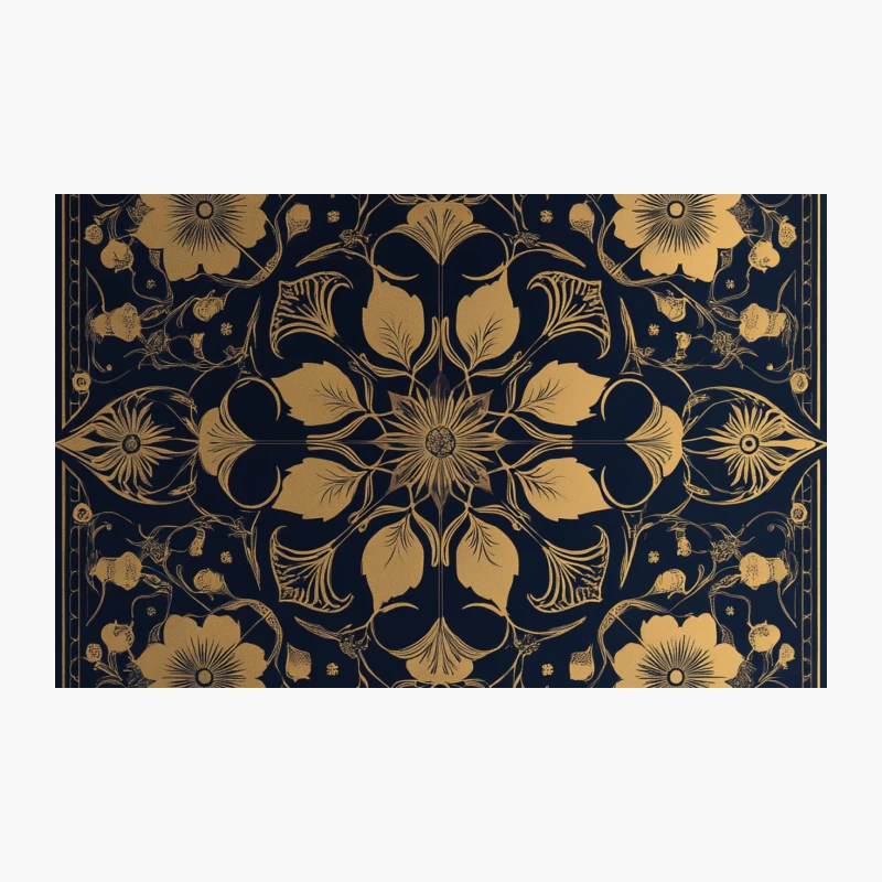 Elegant Gold and Navy Floral Art Nouveau Pattern Travel Mug