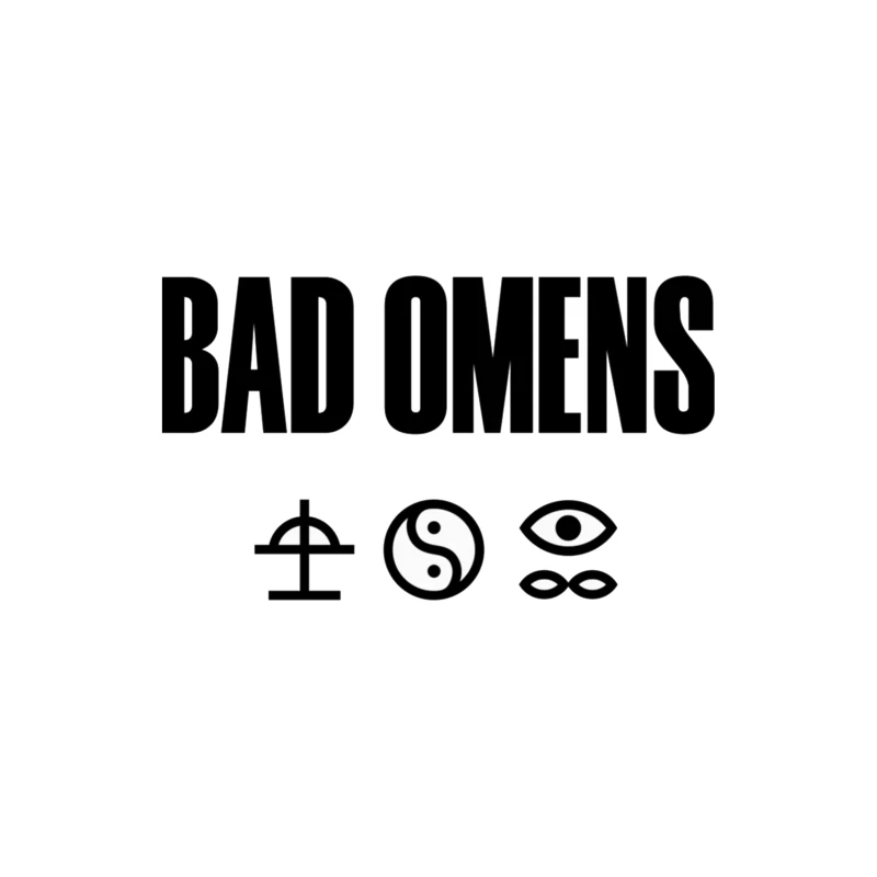 Bad Omens Band Logo with Mystical Symbols in Black and White Tapestry