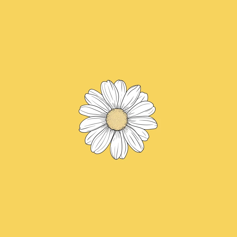 Simple Line Drawing of a Daisy with White Petals and Yellow Center Bucket Hat