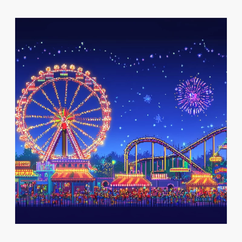 Illuminated Amusement Park at Night with Fireworks Throw Pillow