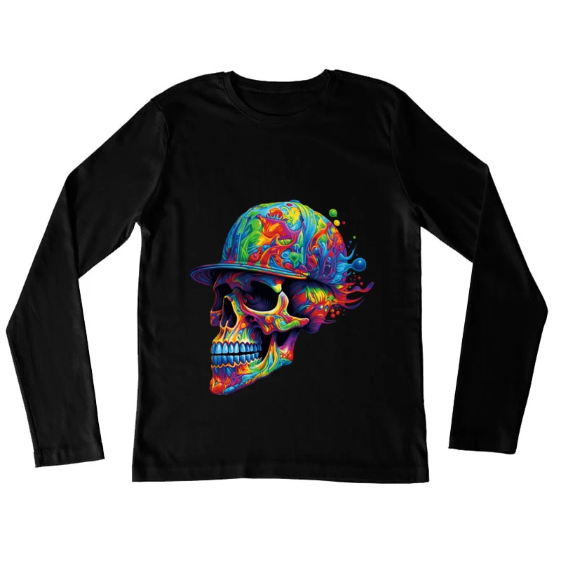 Psychedelischer Totenschädel mit Baseballkappe Damen Langarm T-Shirt