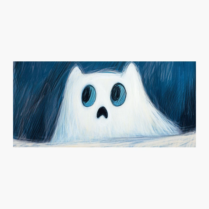 Cute White Ghost Illustration with Blue Background Coffee Mug