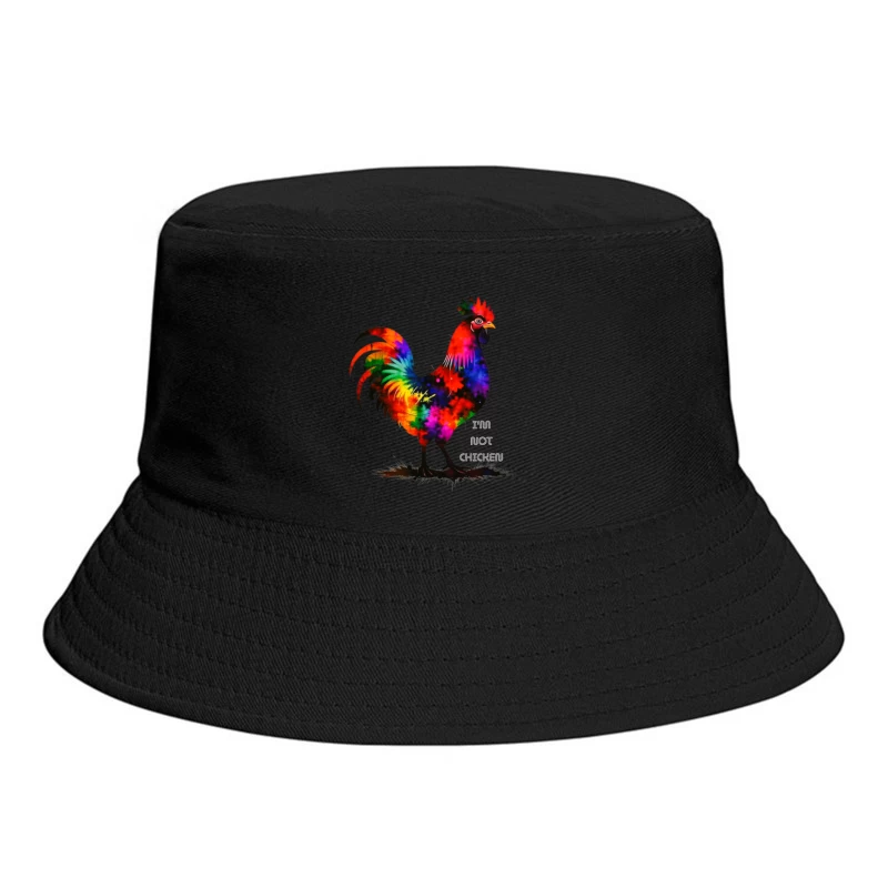 Rainbow Watercolor Rooster with Text Bucket Hat