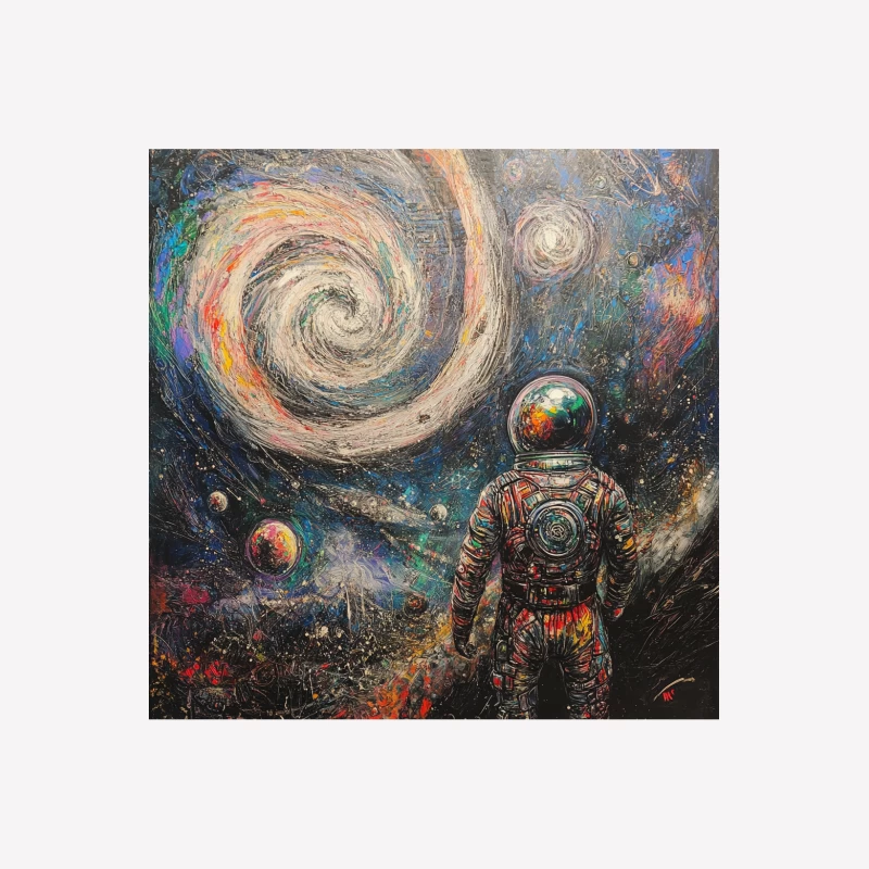 Cosmic Explorer: Astronaut's Surreal Journey Through a Colorful Galaxy Male T-Shirt