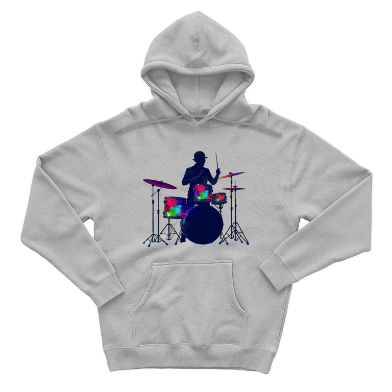 Colorful Silhouette of a Drummer Male Pullover Hoodie