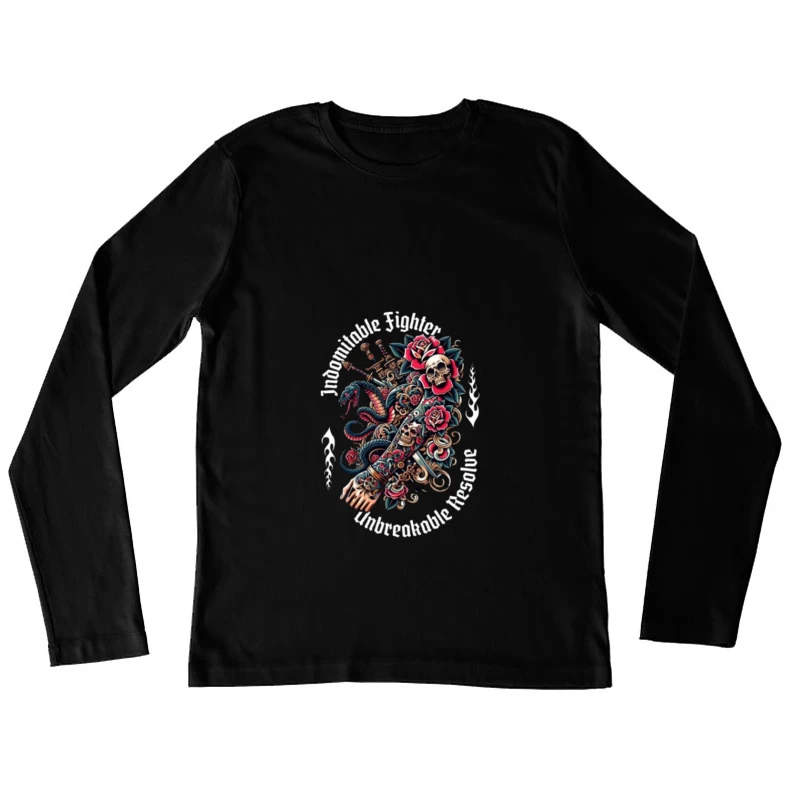 Gothic Skull and Rose Octopus Tattoo Design Female Long Sleeve T-Shirt