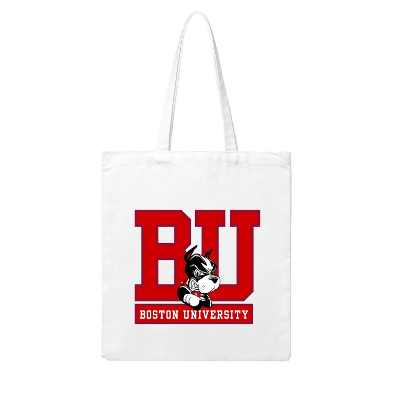 Boston University Logo with Terrier Mascot Cotton Tote Bag