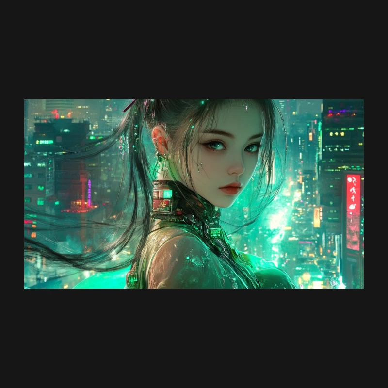 Cyberpunk Portrait in a Neon-Lit Futuristic Metropolis Desk Mat