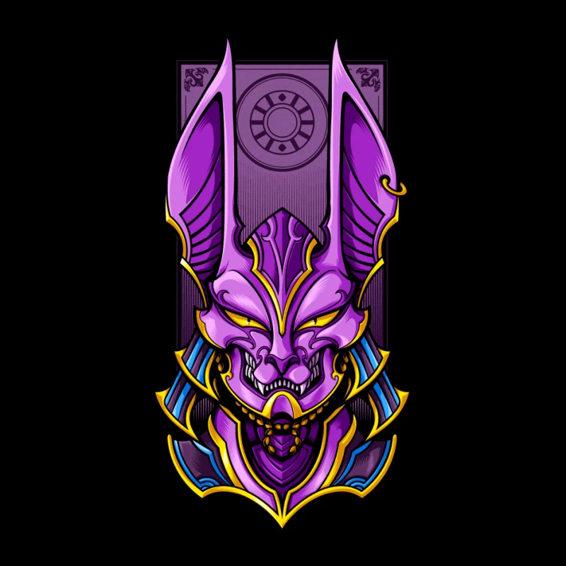 Purple Demon Mask Illustration Pin