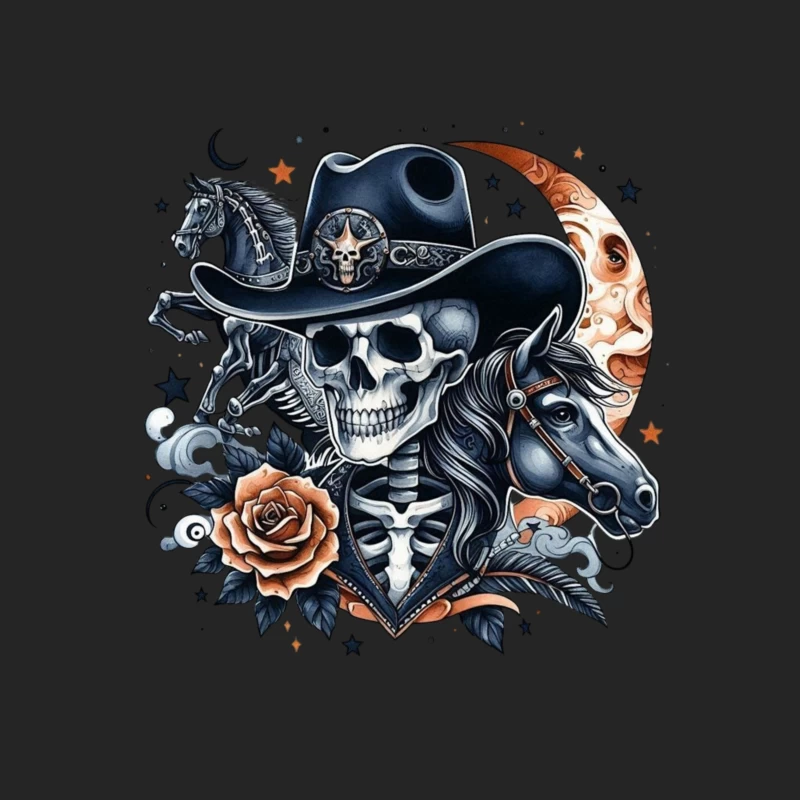 Skeleton Cowboy with Horses and Floral Elements Male Pullover Sweatshirt