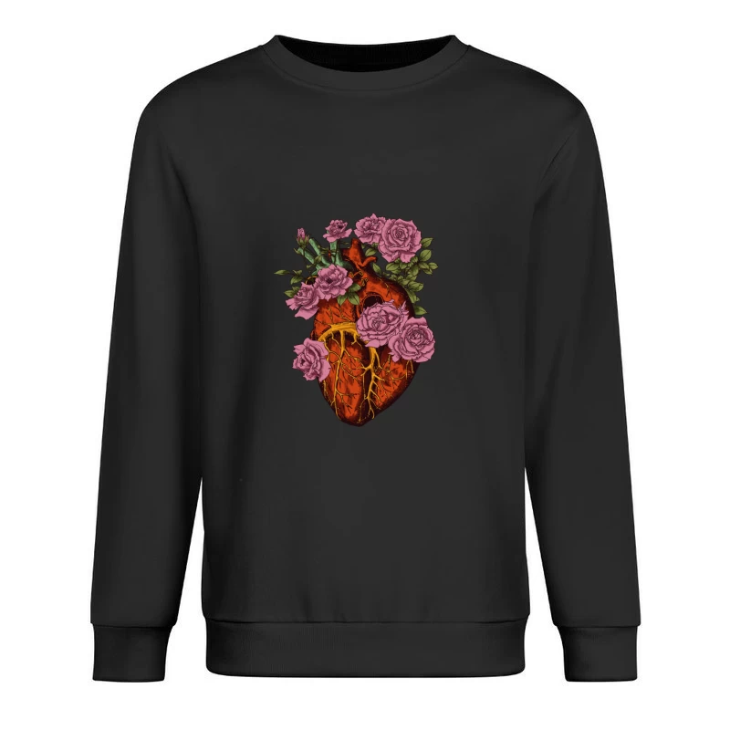 Herz mit Rosenillustration Herren Pullover Sweatshirt