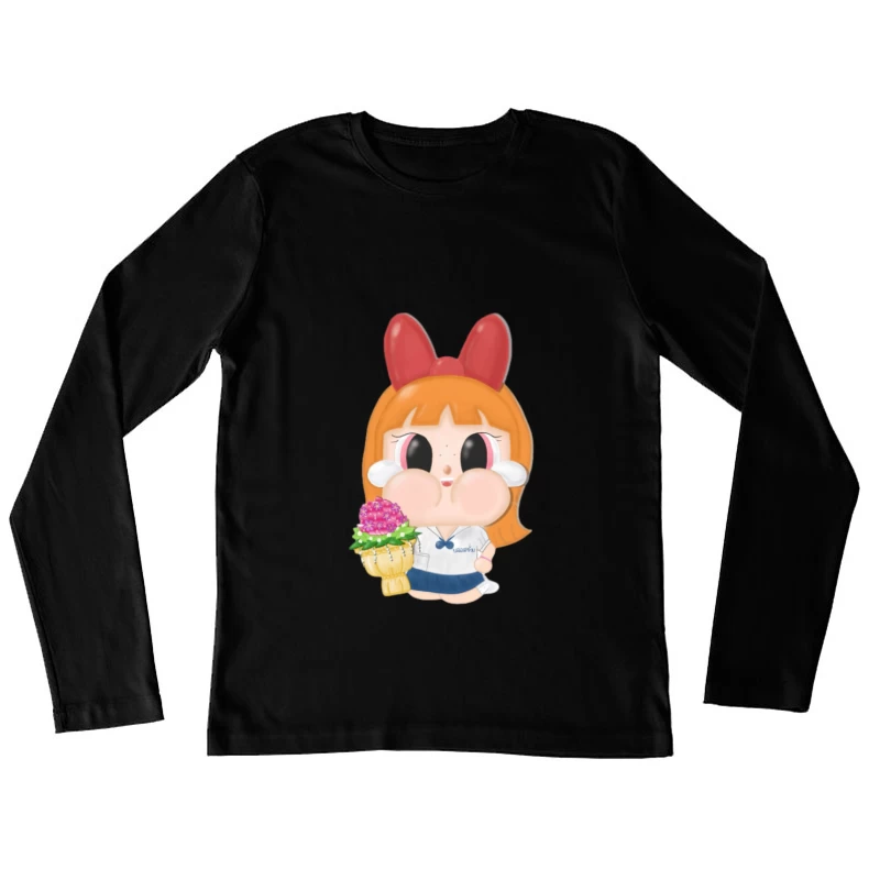 Schulmädchen mit Blumen Damen Langarm T-Shirt