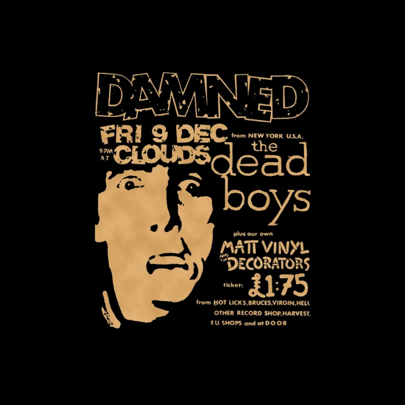 Vintage Concert Poster for The Damned with Clouds and Dead Boys - December 9th Pin