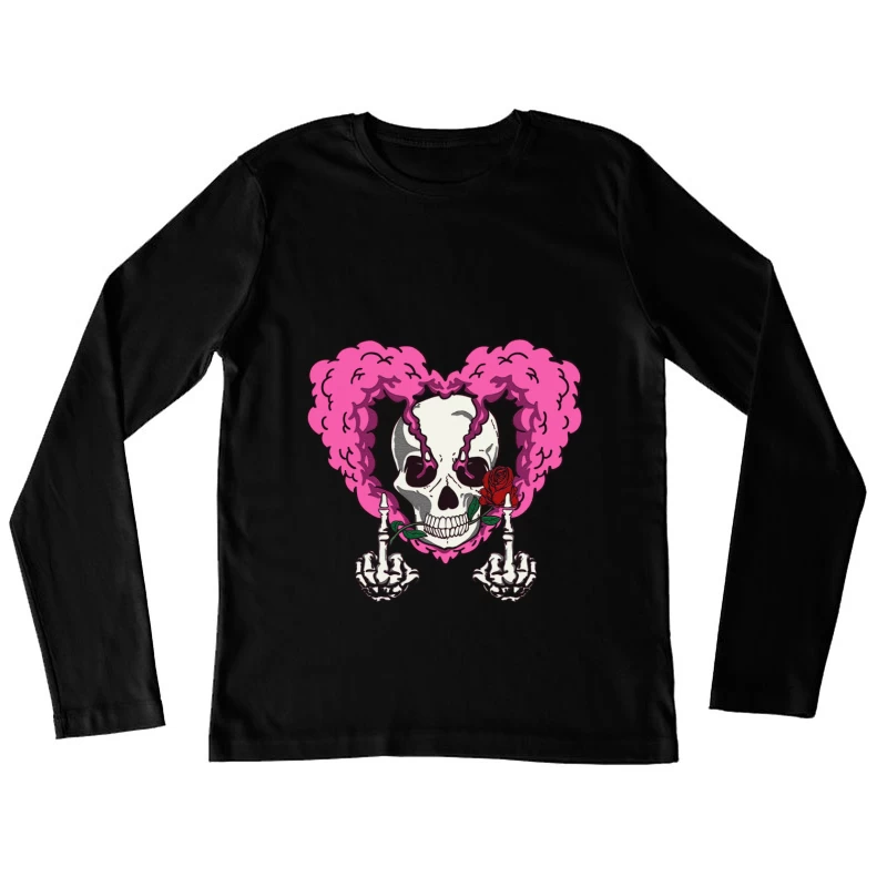 Schädel mit Herz und Rose Damen Langarm T-Shirt