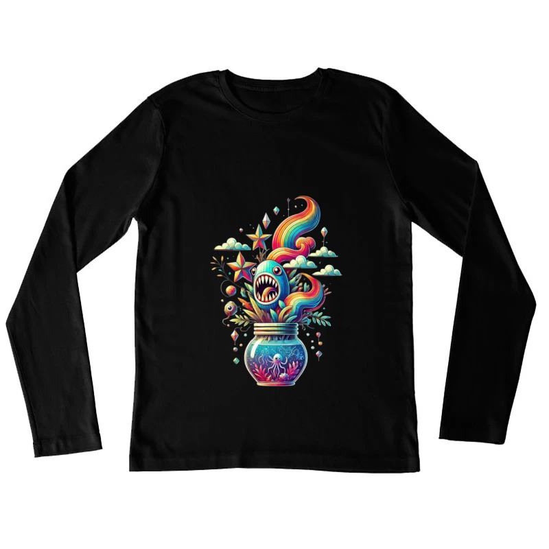 Whimsical Rainbow Sea Monster in a Magical Glass Jar Female Long Sleeve T-Shirt