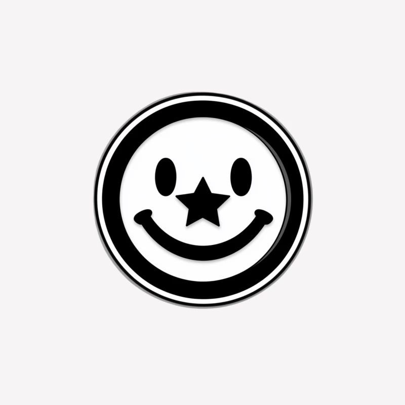 Star-Nosed Smiley Face Icon in Black and White Circle Male T-Shirt