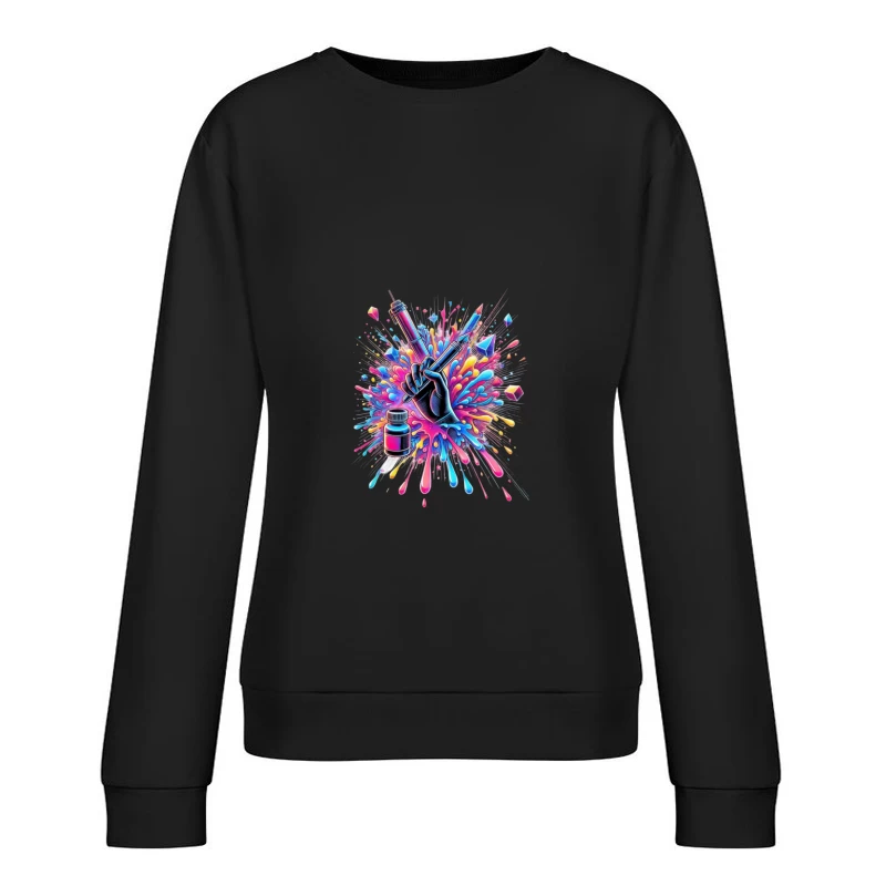 Artistic Medical Syringe with Vibrant Color Explosion Female Pullover Sweatshirt