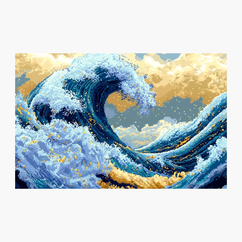 Pixelated Ocean Storm: Digital Seascape Art Travel Mug