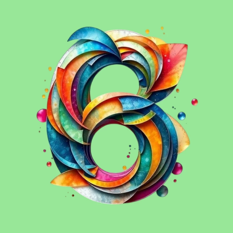 Abstract Watercolor Number 6 with Vibrant Swirling Patterns Pin