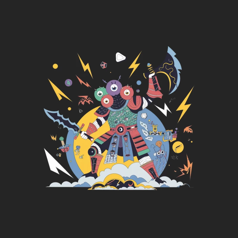 Whimsical Colorful Monster Illustration with Lightning Male Pullover Sweatshirt
