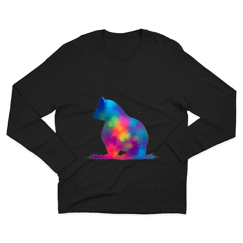 Rainbow Watercolor Bear Silhouette Art Male Long Sleeve T-Shirt