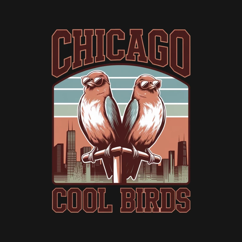 Retro Chicago Cool Birds Illustration with Skyline Female Long Sleeve T-Shirt
