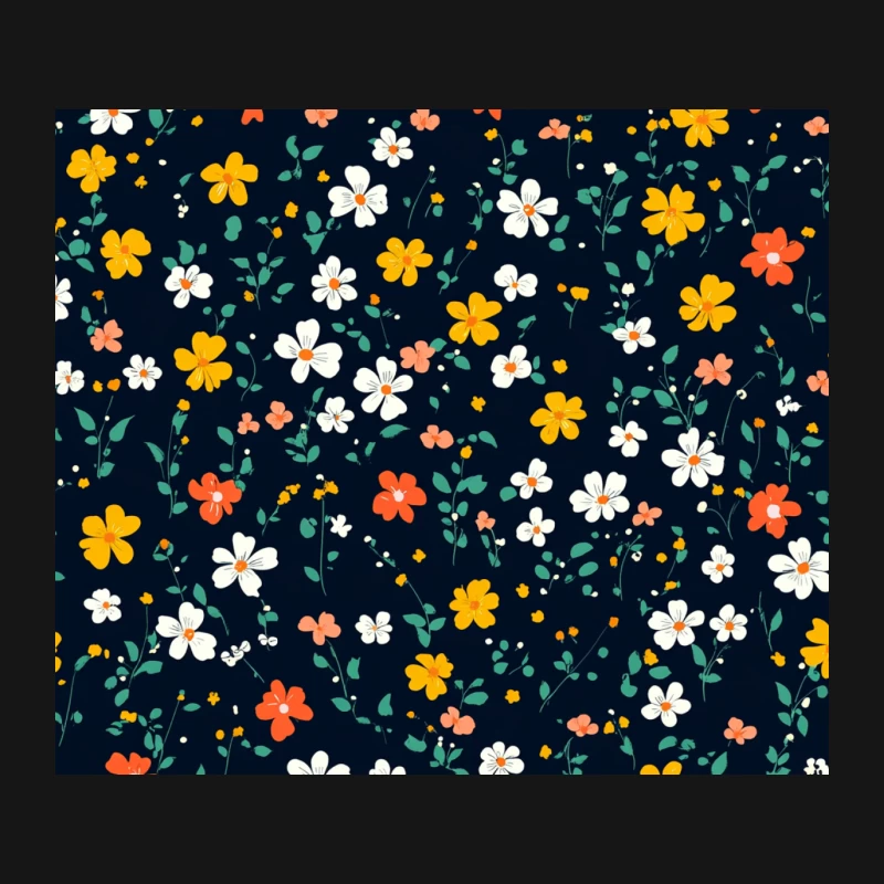 Vibrant Retro Floral Pattern on Dark Background Mouse Pad