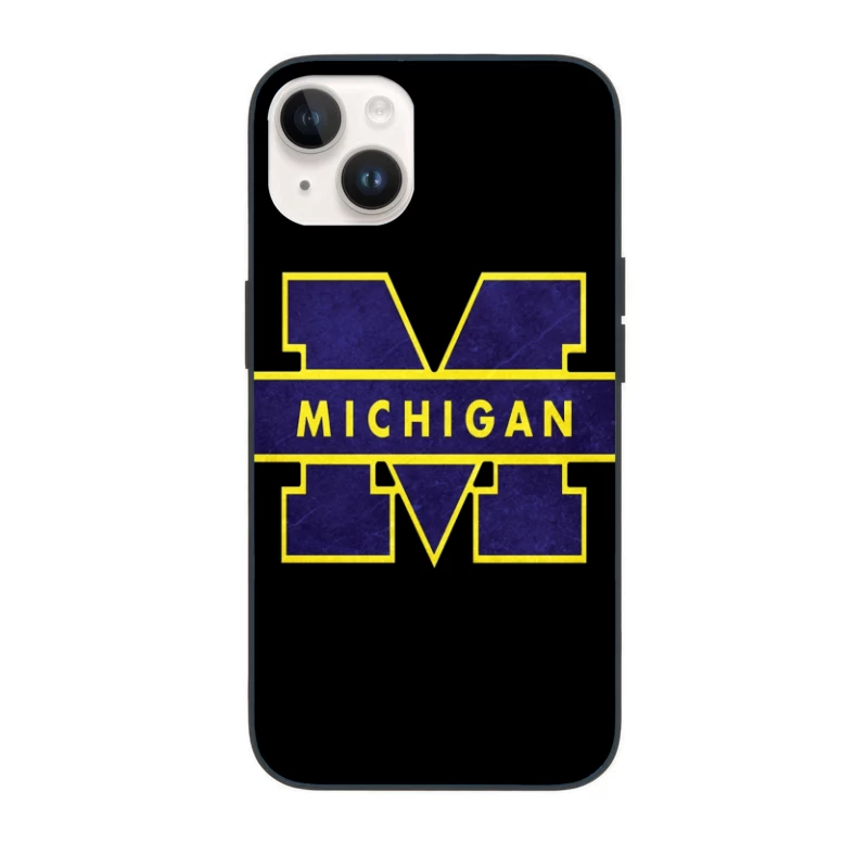 University of Michigan Athletic Block M Logo in Navy and Yellow iPhone Case