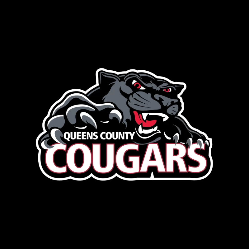 Queens County Cougars Sports Team Logo with Black Cougar Mascot Tapestry