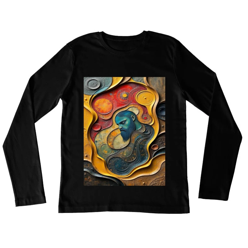 Mystical Cosmic Portrait in Turquoise and Gold Female Long Sleeve T-Shirt