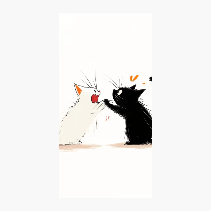 Playful Cartoon Cats: Black and White Yawning Duo iPhone Case