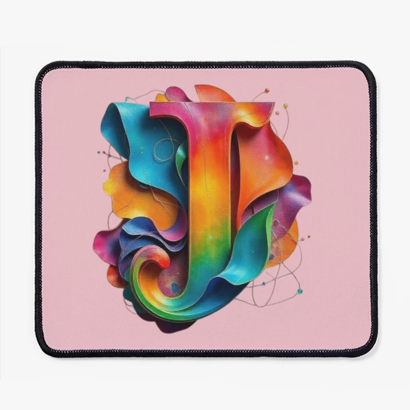 3D Colorful Abstract Typography Letter J Design Mouse Pad