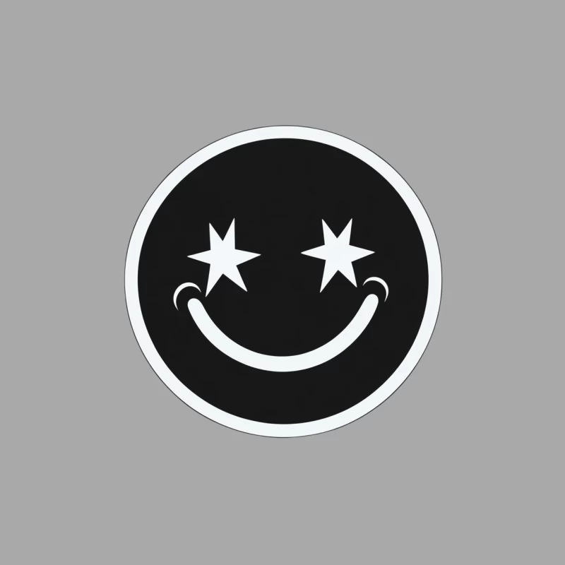 Black and White Circular Smiley Face Logo with Star Eyes Female Pullover Hoodie