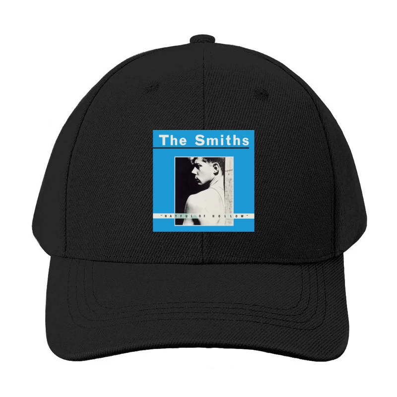 The Smiths "Hatful of Hollow" Album Cover with Black and White Portrait on Blue Background Baseball Cap