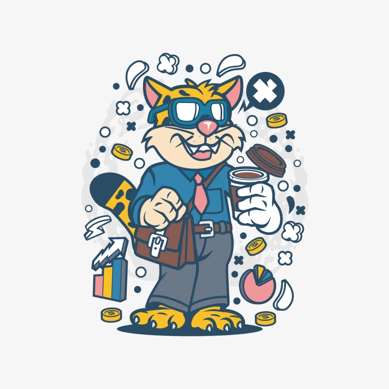 Chat d'affaires énergique tenant un café Homme Sweat-shirt à enfiler