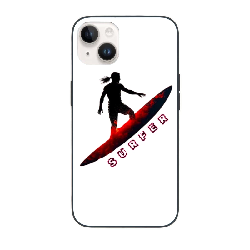 Dynamic Surfer Silhouette with Red Wave Effect iPhone Case