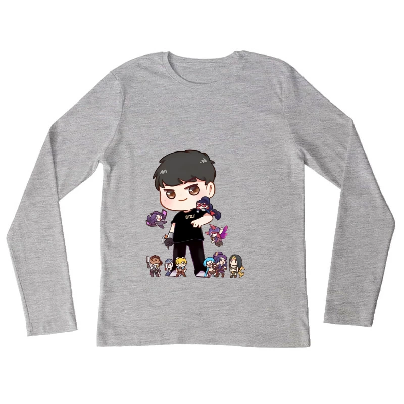 Chibi-Design mit Charakteren Damen Langarm T-Shirt