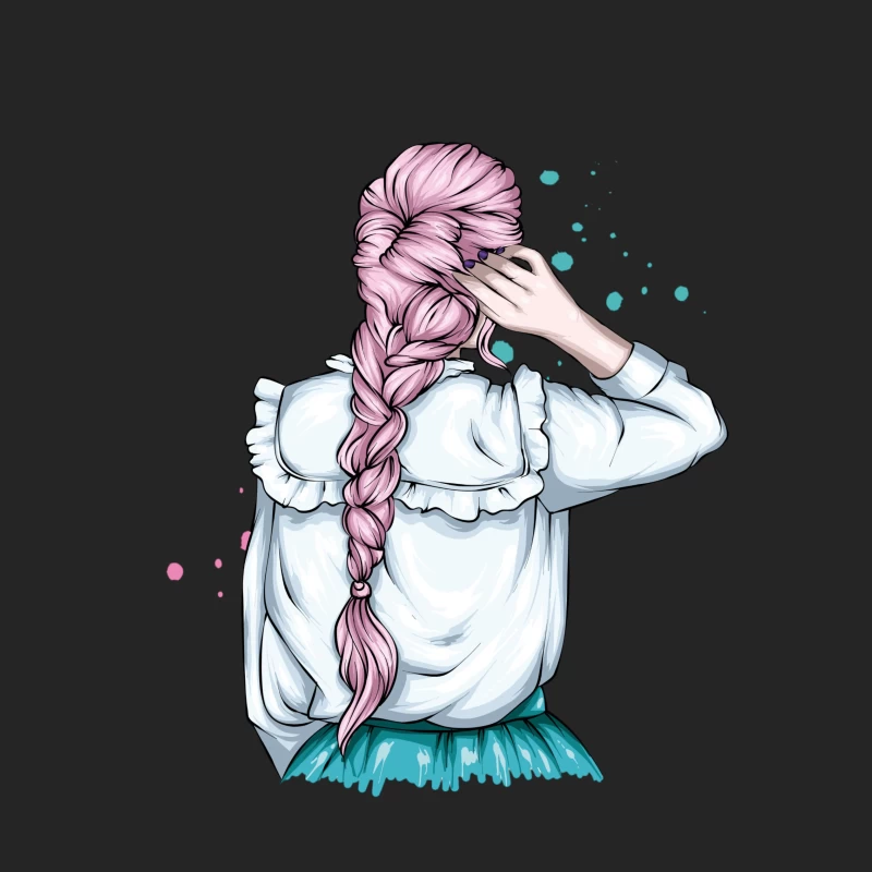 Whimsical Illustration of a Girl with Pink Hair in a Braid Female Pullover Sweatshirt