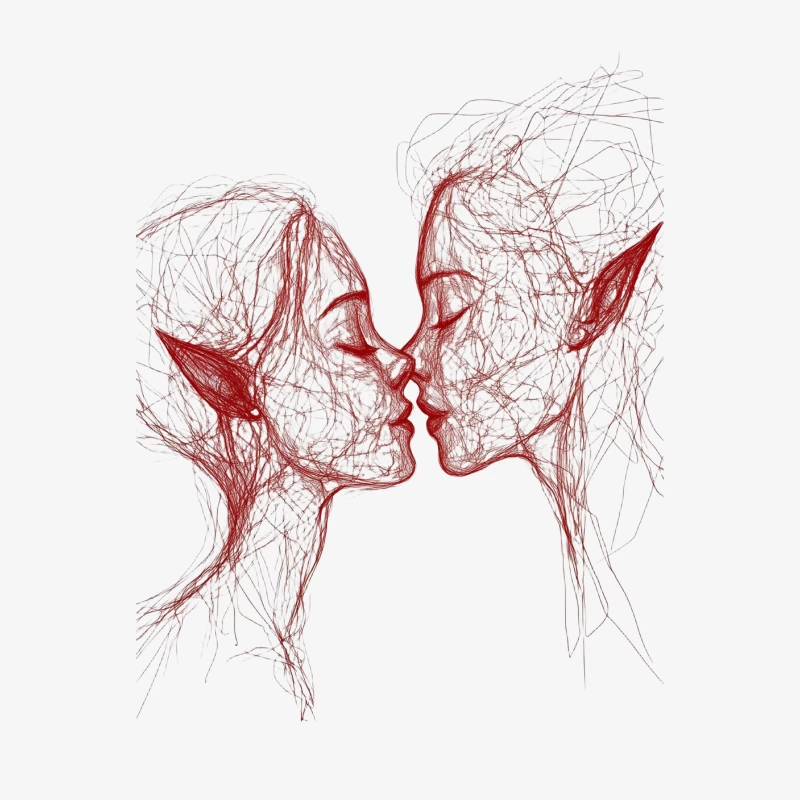 Abstract Red Line Drawing of Kissing Silhouettes Male Pullover Sweatshirt