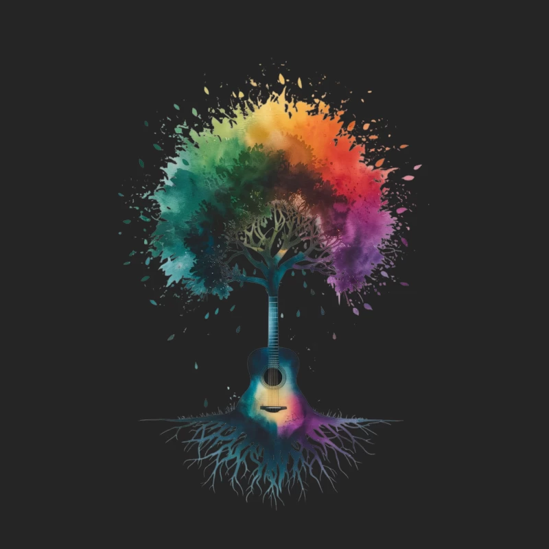 Rainbow Musical Tree with Guitar Roots Female Pullover Sweatshirt