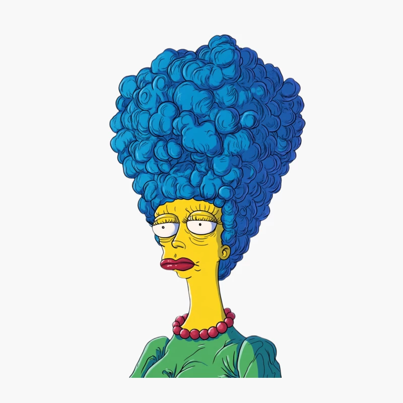Exaggerated Simpsons Character with Blue Beehive Hair Cotton Tote Bag